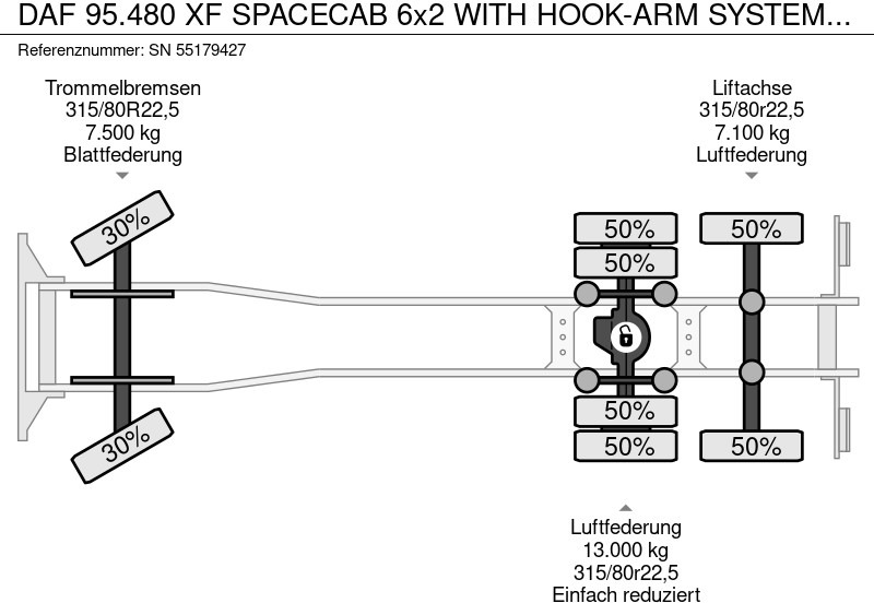 Hook lift truck DAF 95.480 XF SPACECAB 6x2 WITH HOOK-ARM SYSTEM (EURO 3 / ZF16 MANUAL GEARBOX / ZF-INTARDER / STEEL-/AIR SUSPENSION / AIRCONDITIONIN: picture 15